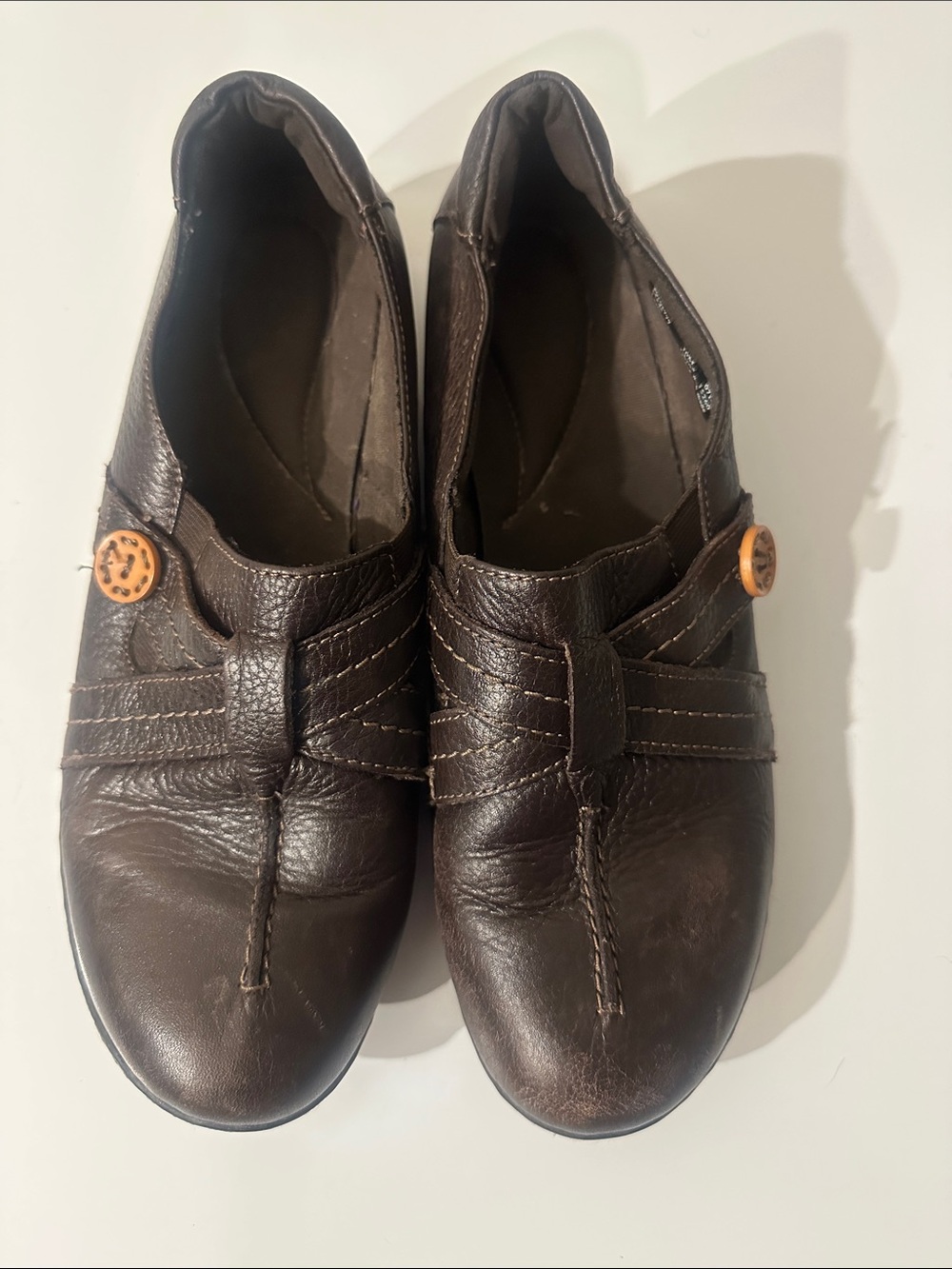 Vintage CLARKS LOOP BROWN LEATHER LOAFERS SNEAKERS WALKING SHOES US WOMENS S 10M